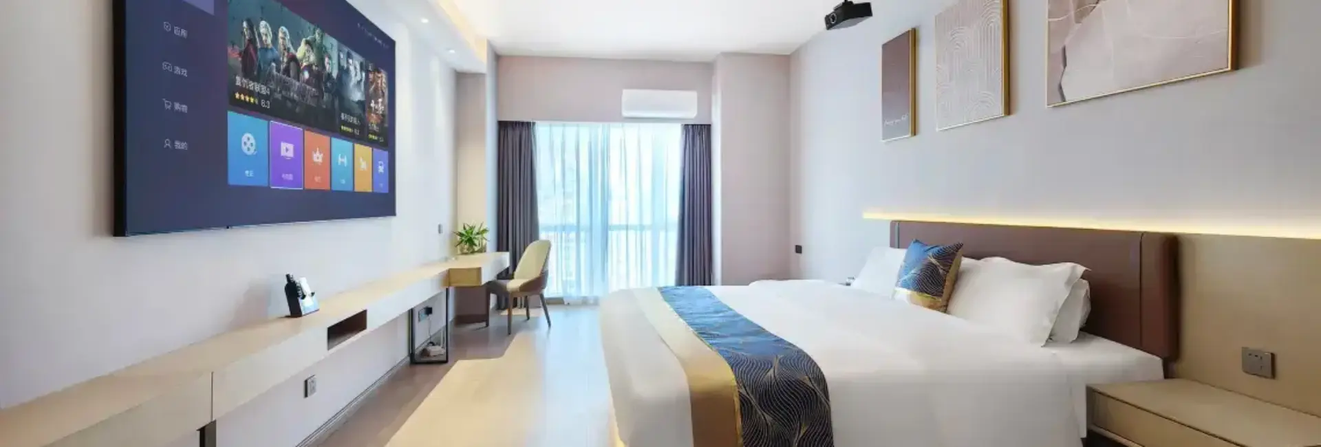 豪华投影双人卧室（100英寸屏幕，席梦思乳胶床垫）